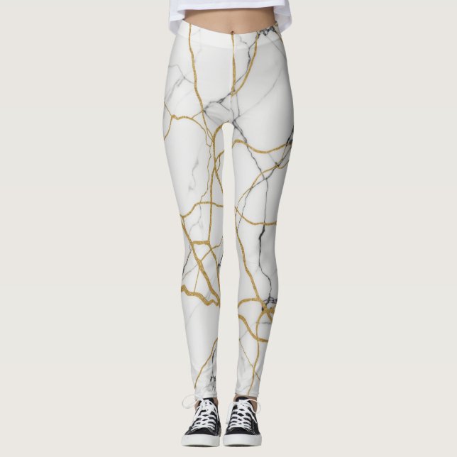 Marble Effect with Gold Veins Leggings (Front)