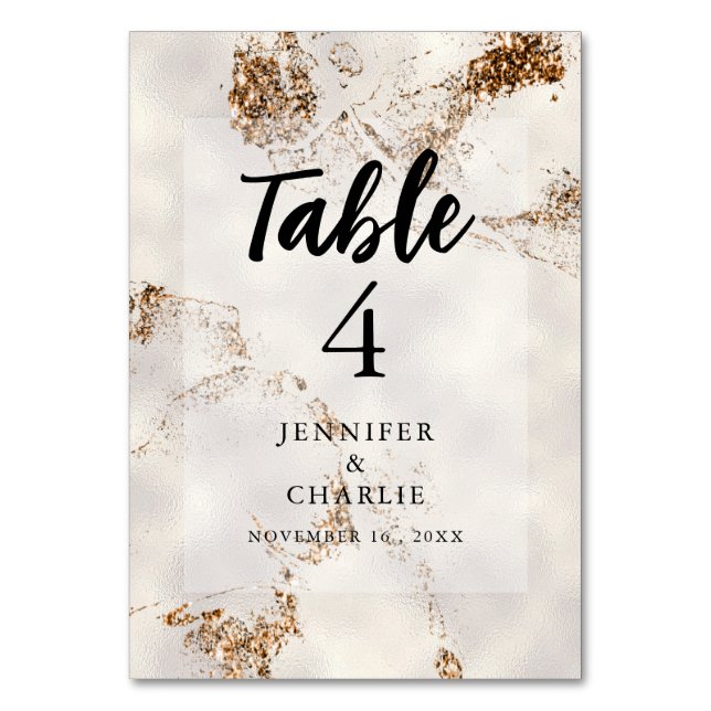 Marble Elegant Gold Glitter Ivory Texture Modern Table Number (Front)