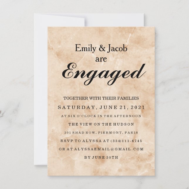 Marble Elegant Wedding Engagement Invitation (Front)