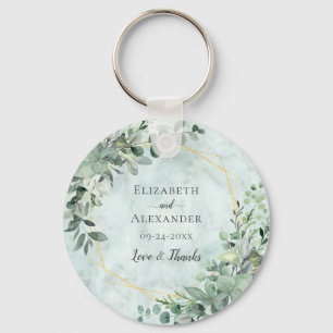 Marble Eucalyptus Greenery Geometric Wedding Favor Key Ring