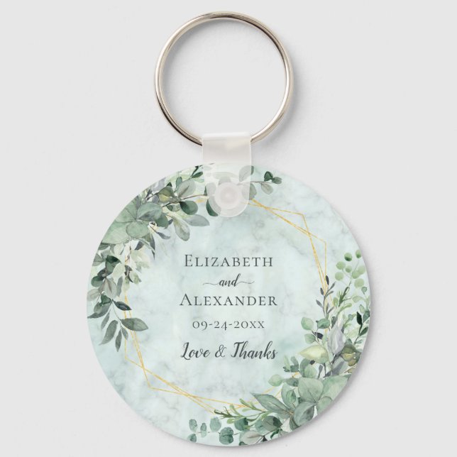 Marble Eucalyptus Greenery Geometric Wedding Favor Key Ring (Front)