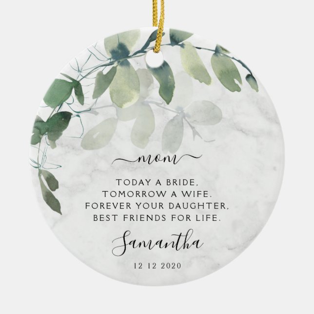 Marble Eucalyptus Mother of the Bride Keepsake Ceramic Ornament (Front)