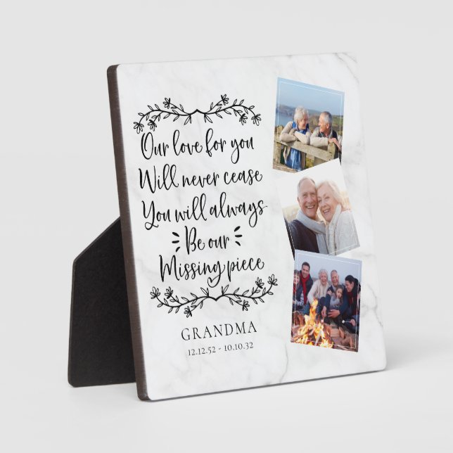 Marble Family Memorial Three Photo Keepsake Plaque (Front)