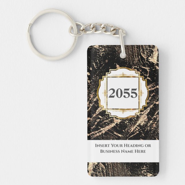 Marble faux gold black geode gemstone key ring (Front)