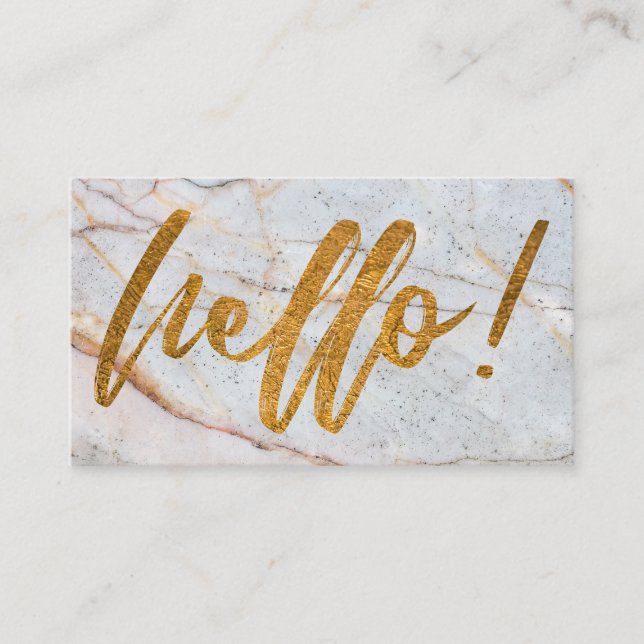Marble & Faux Gold Foil Hello, Handwriting Script Business Card (Front)