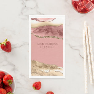 Marble faux rose gold black agate geode watercolor napkin