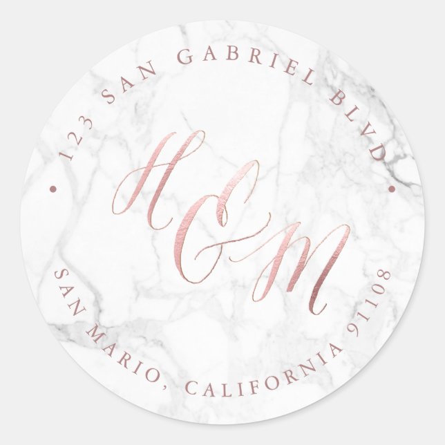 Marble Faux Rose Gold Calligraphy Ampersand Classic Round Sticker (Front)