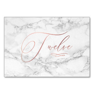 Marble Faux Rose Gold Calligraphy Twelve Table Number