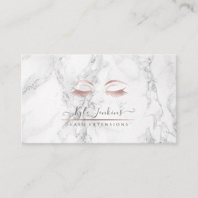 MARBLE FAUX ROSE GOLD EYE LASHES BUSINESS CARD (Front)
