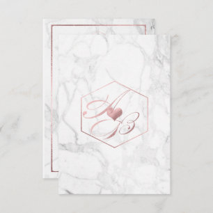 Marble, Faux Rose Gold Fancy Script Monograms Invitation