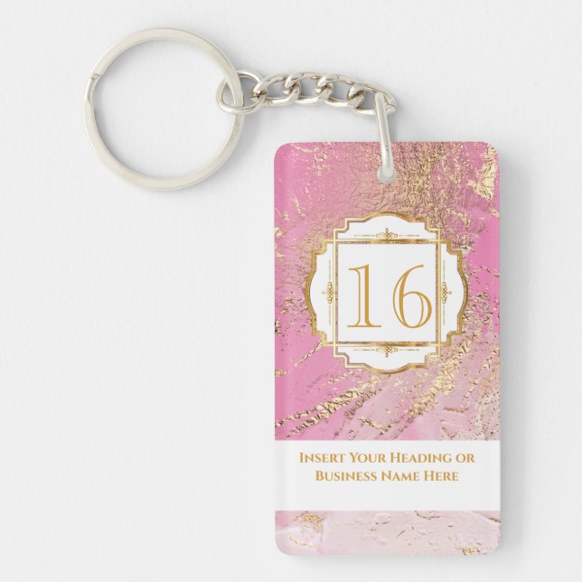 Marble faux rose gold foil pink geode chic key ring (Front)