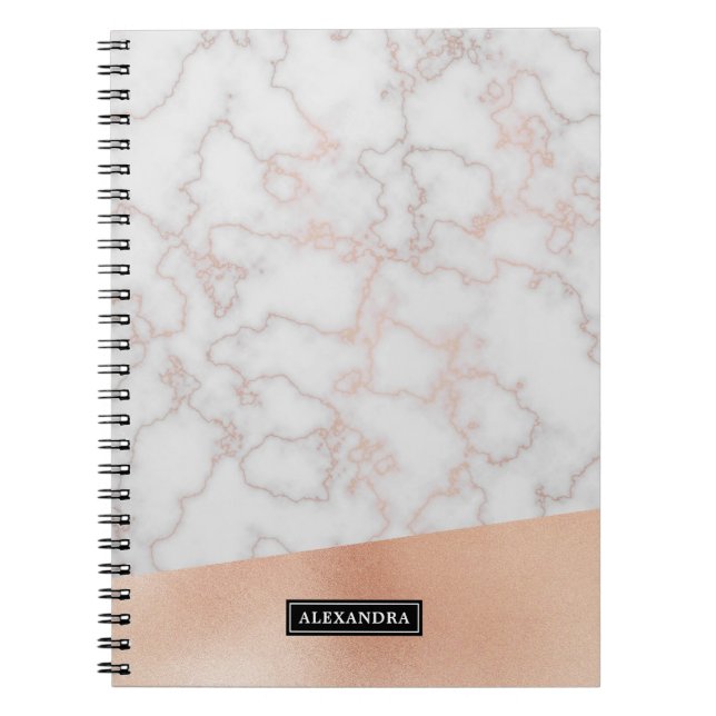 Marble Faux Rose Gold Personalized Name Notebook (Front)
