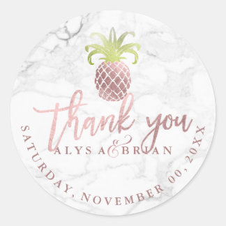 Marble/Faux Rose Gold Pineapple Thank You Classic Round Sticker