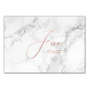 Marble Faux Rose Gold Romantic Calligraphy Five 5 Table Number