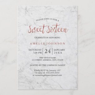 Marble Faux Rose Gold Sweet Sixteen Invitation