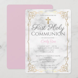 Marble First Holy Communion Invitations For Girls