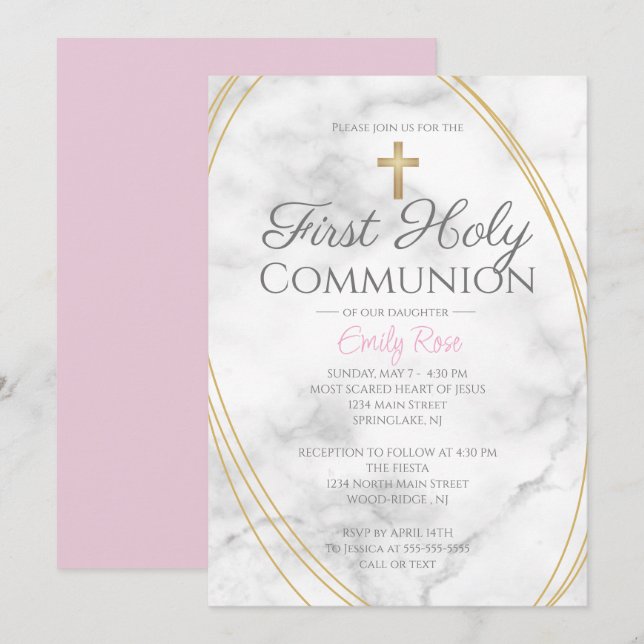 Marble First Holy Communion Invites For Girls (Front/Back)