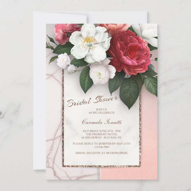 Marble Floral Bridal Shower Invitation (Front)