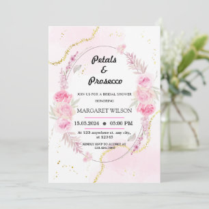Marble Floral Petals and Prosecco Bridal Shower Invitation