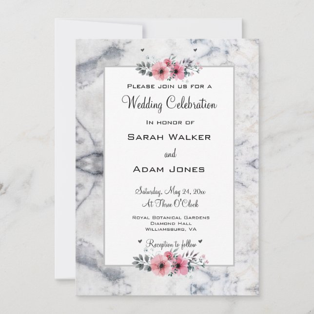 Marble Floral Wedding Invitation (Front)