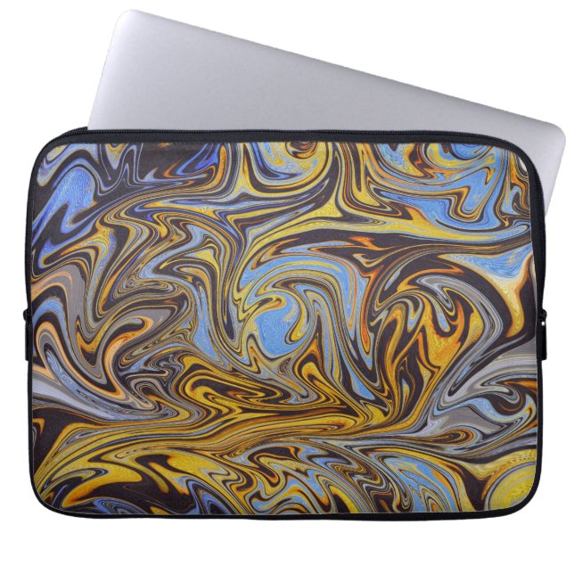 Marble Forms – Blue & Gold Art Mouse Pad Laptop Sleeve (Front)