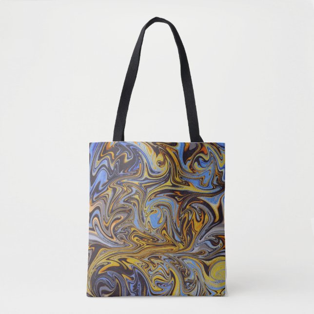 Marble Forms – Blue & Gold Artistic Tote Bag (Front)
