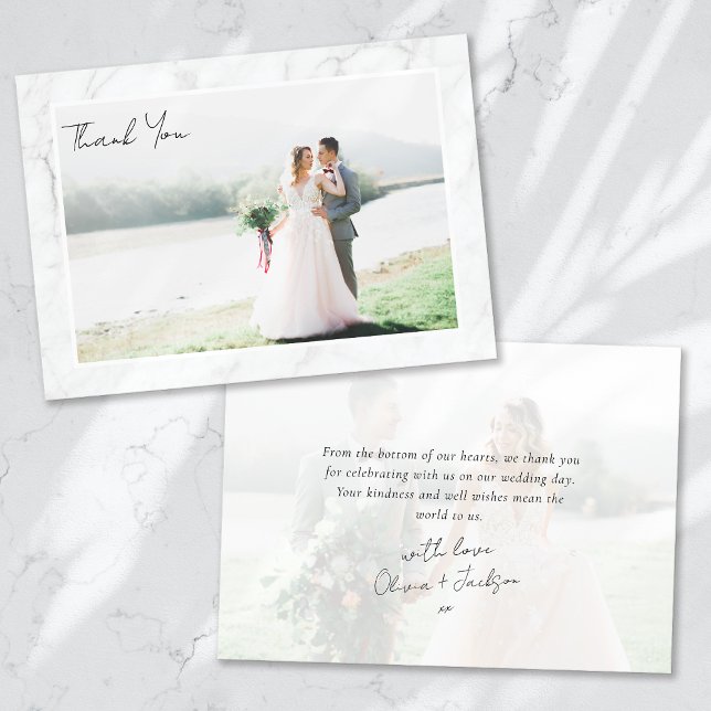 Marble Frame Photo Wedding Thank You Card (Creator Uploaded)