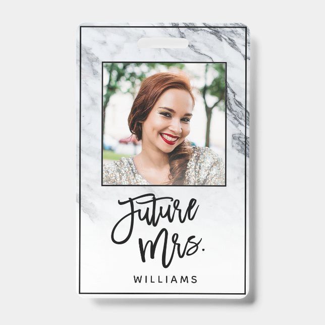 Marble Future Mrs. Bride Bachelorette Party Photo ID Badge (Front)