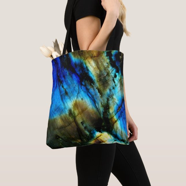 marble gemstone teal turquoise indigo blue agate tote bag (Close Up)
