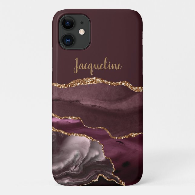 Marble Geode Burgundy Gold Dusty Pink Script Name Case-Mate iPhone Case (Back)