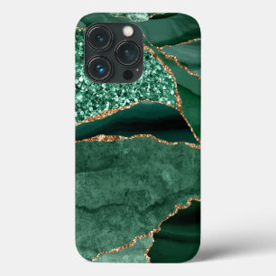 Marble Geode Gold Green Glitter Agate iPhone 13 Pro Case