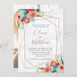 Marble Geometric Copper Boho Floral Wedding Invitation