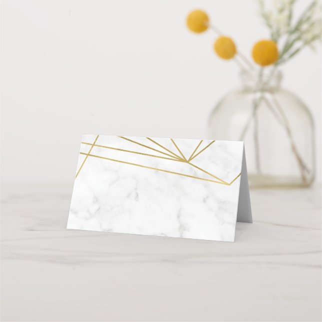 Marble Geometric Elegant Wedding Place Card (Front)