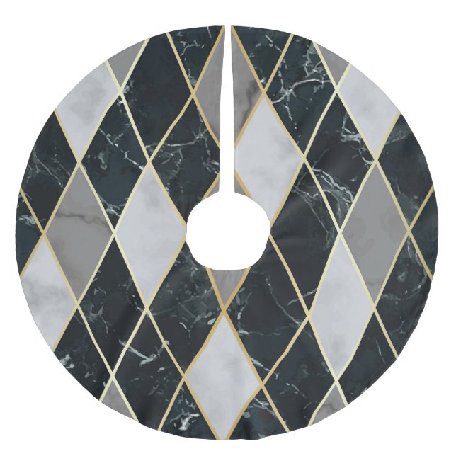 Marble Geometric: Gold Lines Luxury Brushed Polyester Tree Skirt (Front)
