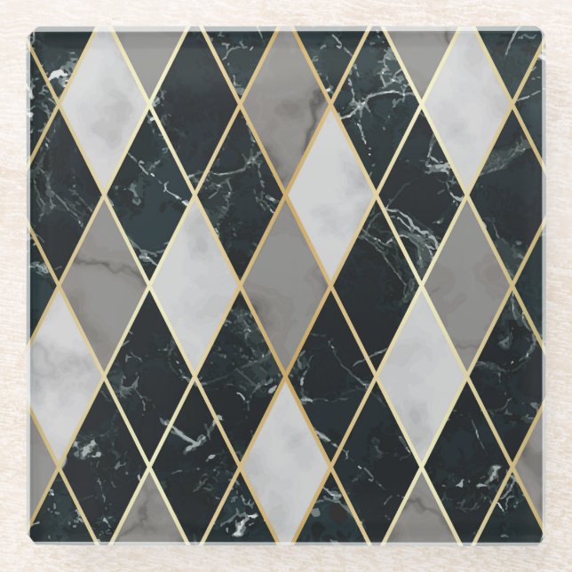 Marble Geometric: Gold Lines Luxury Glass Coaster (Front)