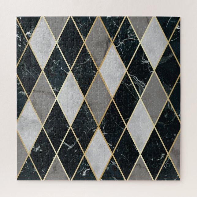 Marble Geometric: Gold Lines Luxury Jigsaw Puzzle (Vertical)