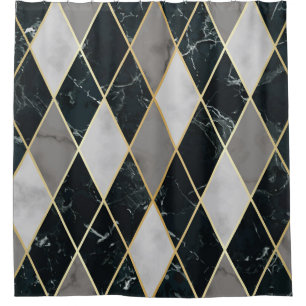 Marble Geometric: Gold Lines Luxury Shower Curtain
