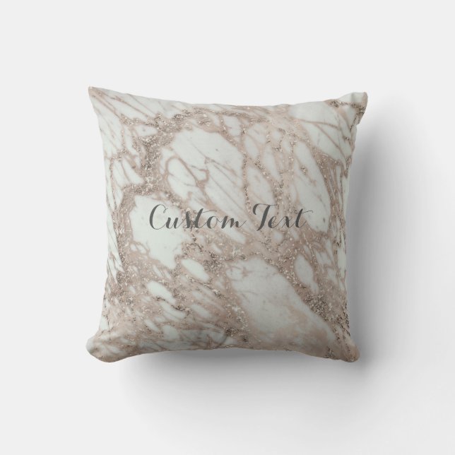 Marble Glam Rose Pink Gold Silver Designer Style Cushion (Front)