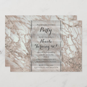 Marble Glam Rose Pink Gold Silver Party Invitation
