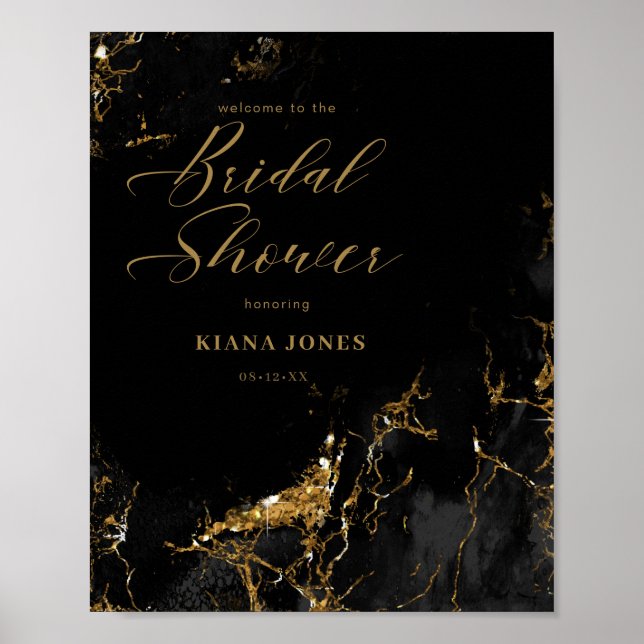 Marble Glitter Bridal Shower Black Gold ID644 Poster (Front)