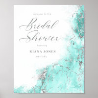 Marble Glitter Bridal Shower Teal Silver ID644