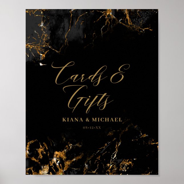 Marble Glitter Cards & Gifts Black Gold ID644 Poster (Front)