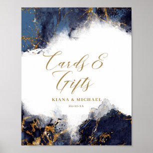 Marble Glitter Cards & Gifts Navy Blue Gold ID644 Poster