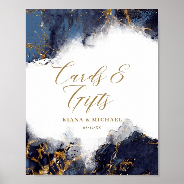Marble Glitter Cards & Gifts Navy Blue Gold ID644 Poster (Front)