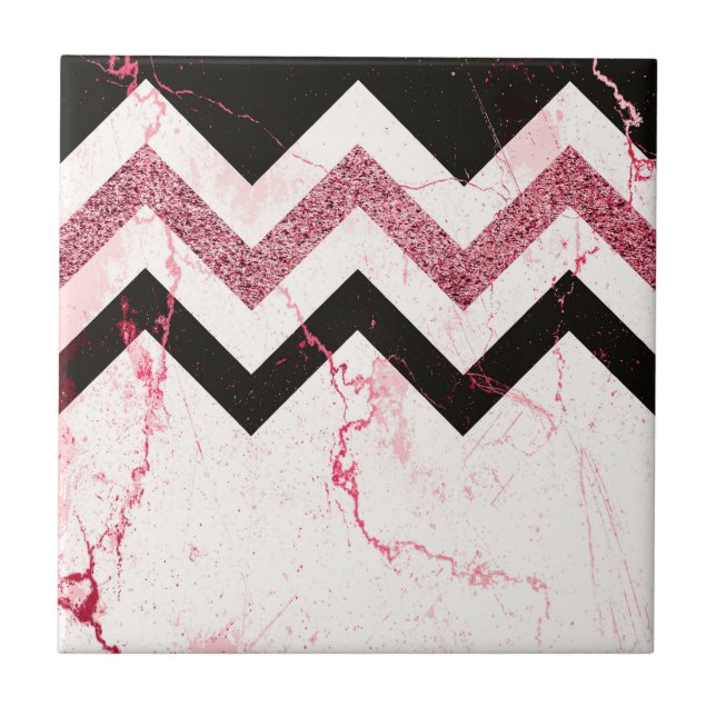 Marble & Glitter Chevron Ceramic Tile (Front)