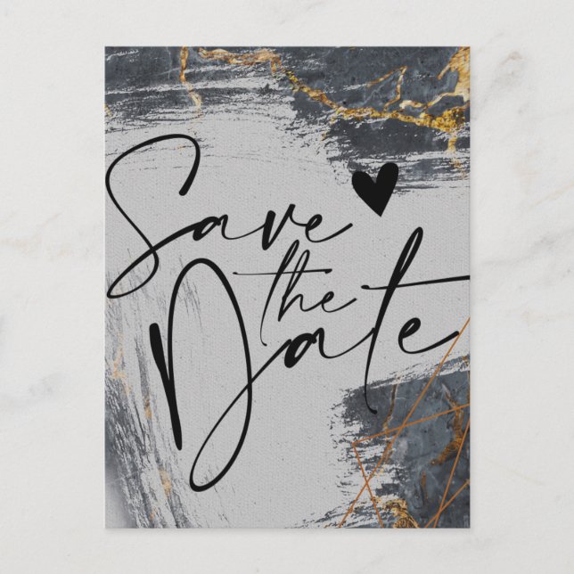 Marble Glitter Geometric Save the Date Announcemen Announcement Postcard (Front)