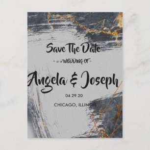 Marble Glitter Geometric Save the Date Announcement Postcard