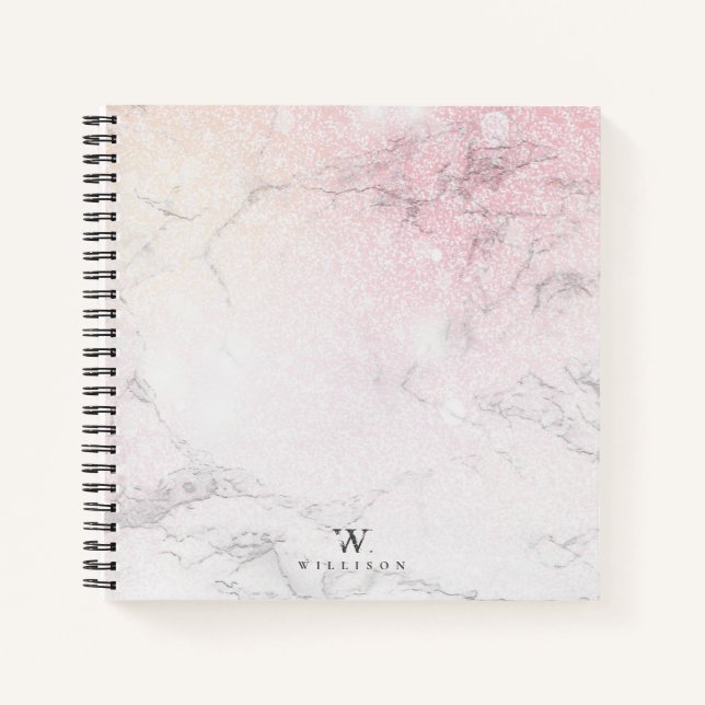 Marble Glitter Luxury monogram design Notebook (Front)