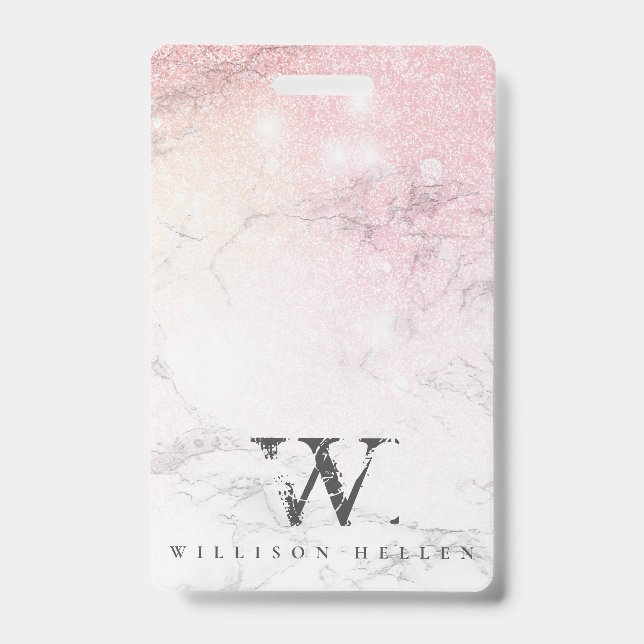 Marble Glitter Luxury monogram ID Badge (Front)