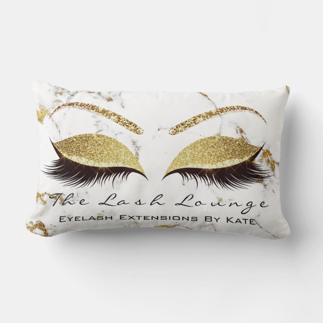 Marble Glitter Makeup Lashes Eye Princess Gold Lumbar Cushion (Front)